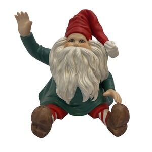 Vintage Ceramic Gnome Santa Musical Figurine Christmas Holiday Decor
